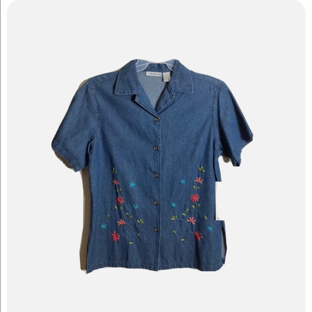 ALLYSON WHITMORE Womens Denim Short Sleeved Shirt Size Small 100% Cotton New
